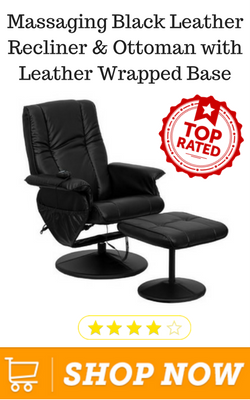 Massaging Black Leather Recliner & Ottoman with Leather Wrapped Base Massaging Black Leather Recliner & Ottoman with Leather Wrapped Base