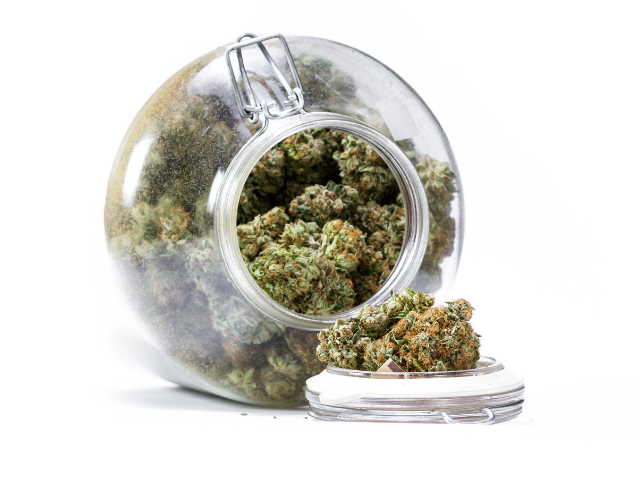 Hemp buds in a jar